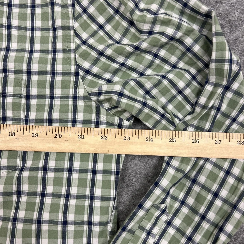 J Crew Shirt Mens XL Green Plaid Flex Washed Slim Untucked Button Up Stretch
